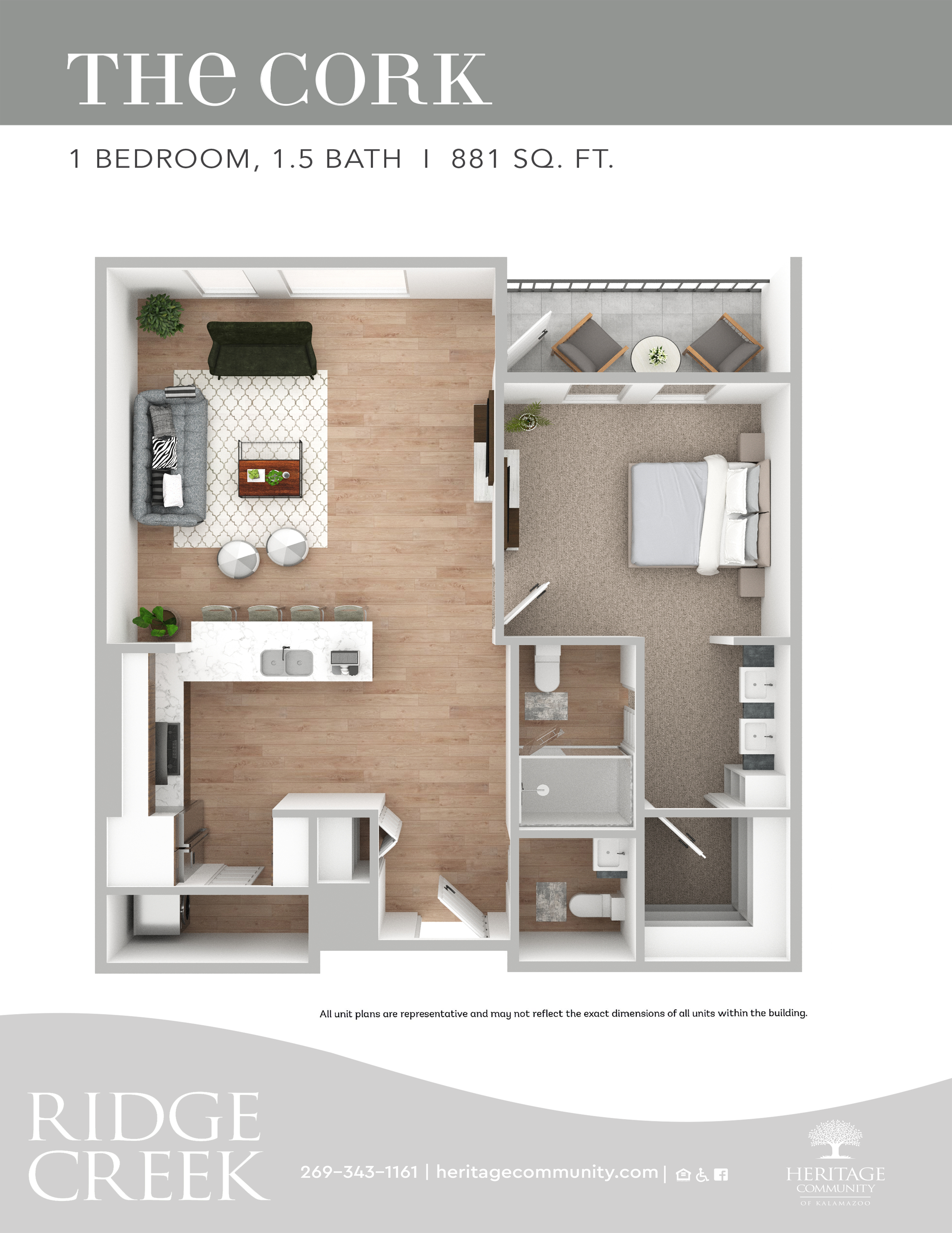 The Cork 1 bedroom floor plan