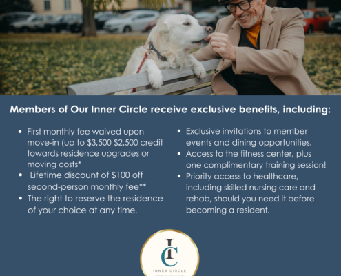 A flyer outlining the many benefits of joining the Inner Circle at Heritage Community of Kalamazoo.