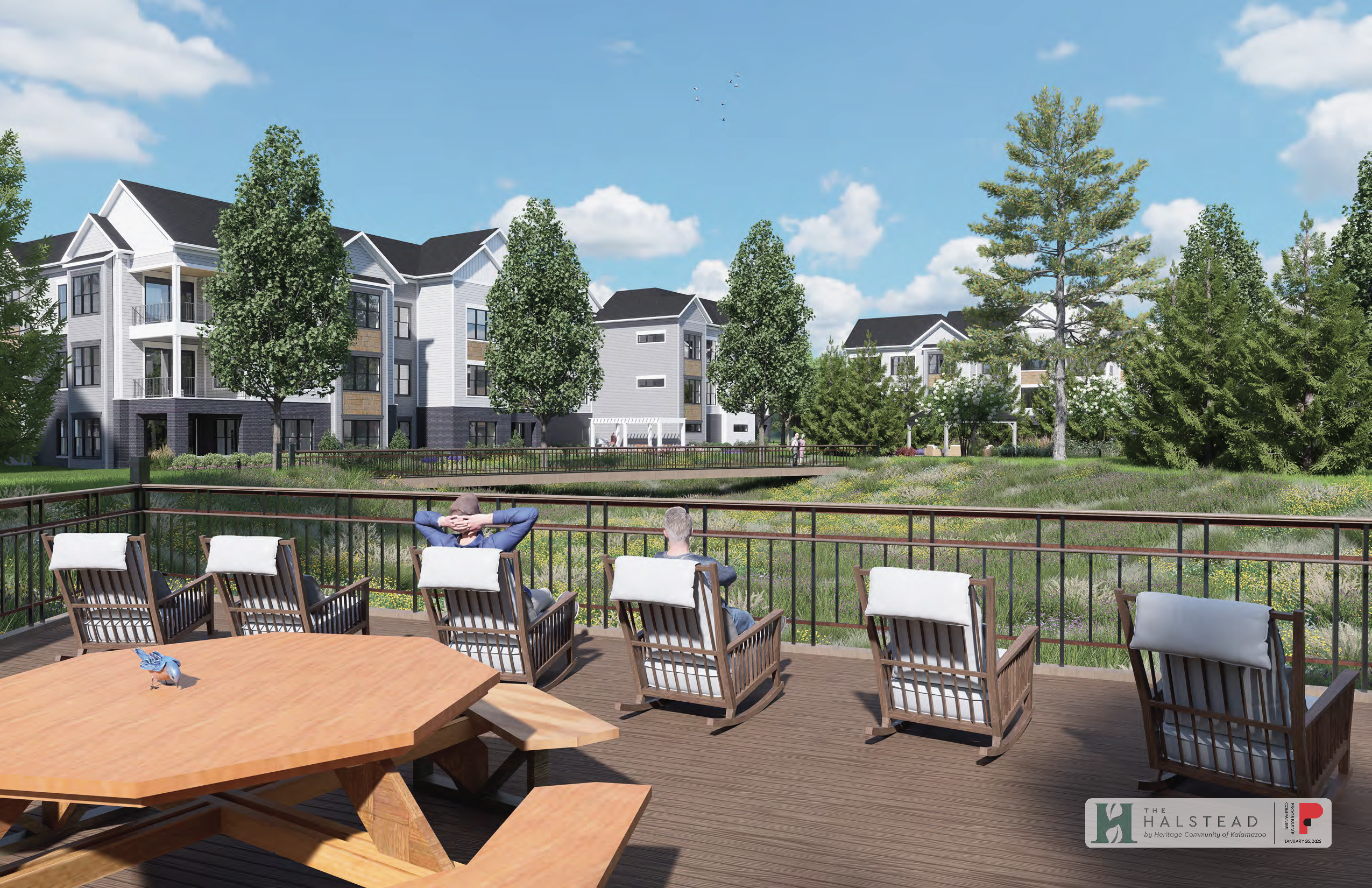 rendition of the outdoor patio at the clubhouse of the halstead