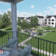 rendering of a balcony view of the courtyards at The Halstead