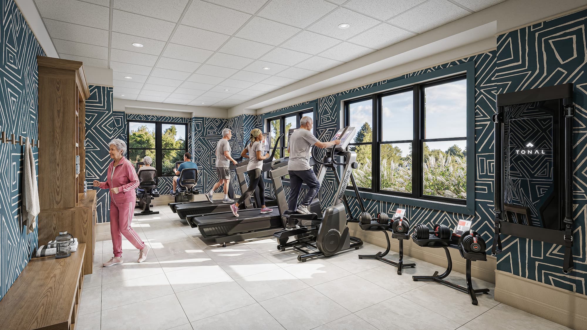 a rendering of the fitness facilities complete with machines for cardio and strength training