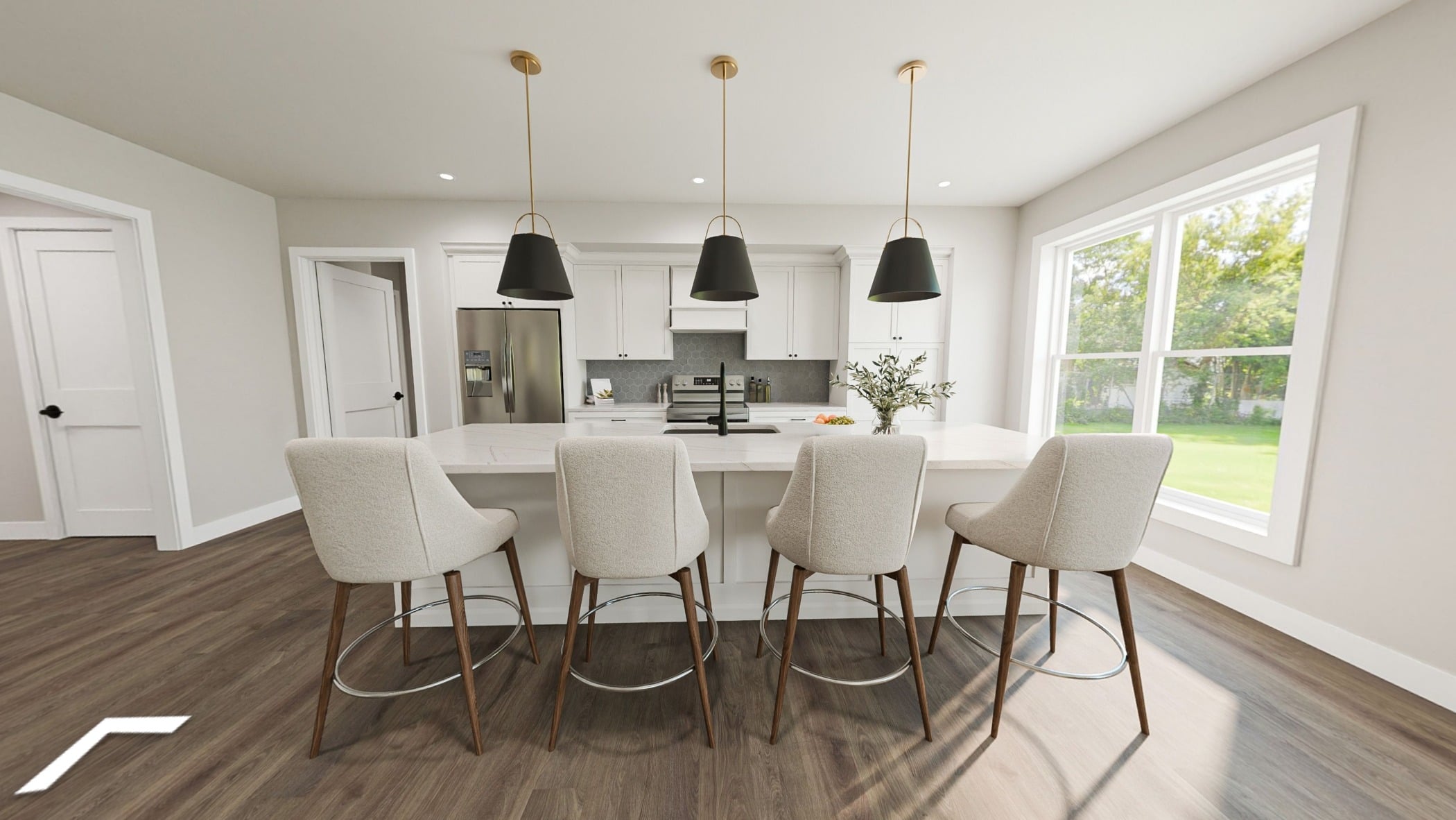_kitchen-1 a rendering of a kitchen complete with an island and bar stools, full appliances, etc.