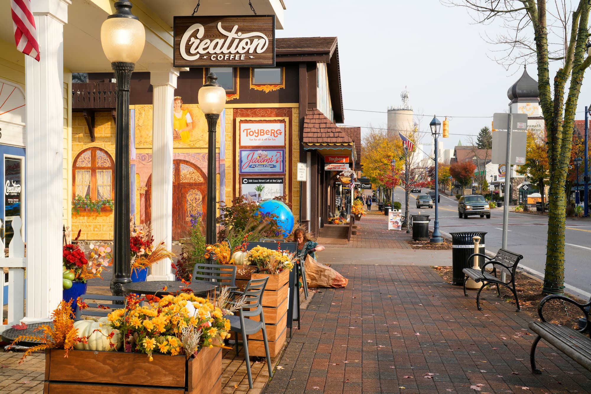 a cozy Main St. in a small town in the midwest.
